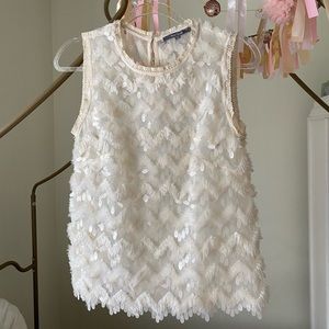 Blue Tassel sequin mesh top.